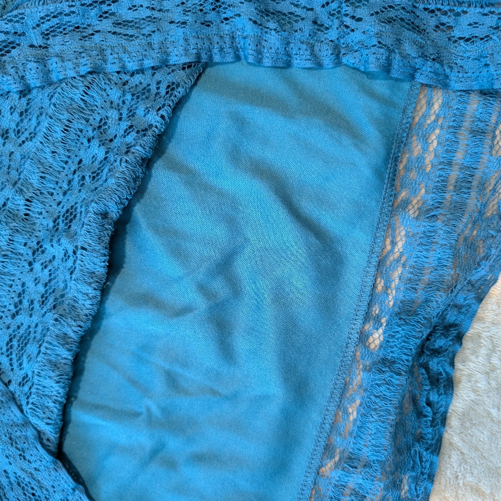Teal Smocked Strapless Lace Boho Maxi Tube Dress Tiered Boho Hippie Blue Small - Picture 9 of 12